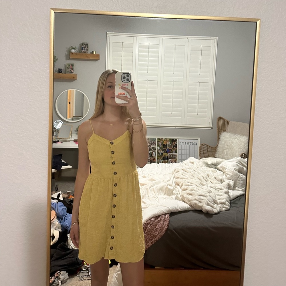 yellow sundress with buttons